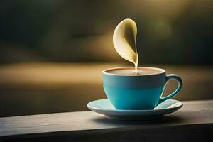 uma copo do café com uma respingo do leite. gerado por IA foto