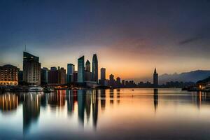 a cidade Horizonte às pôr do sol dentro Hong. gerado por IA foto