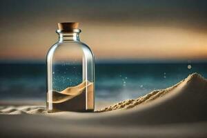 mensagem dentro uma garrafa em a de praia. gerado por IA foto
