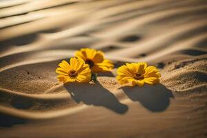 a deserto flores dentro a areia. gerado por IA foto