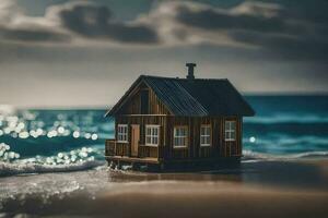 uma miniatura casa em a de praia. gerado por IA foto