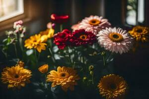 flores dentro uma vaso de a janela. gerado por IA foto