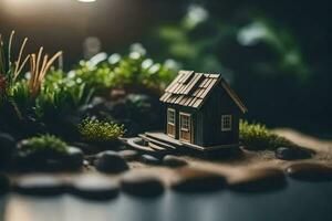 miniatura casa em a pedras. gerado por IA foto