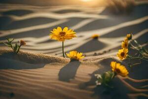 amarelo flores dentro a deserto. gerado por IA foto