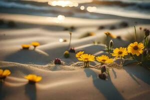 foto papel de parede flores, areia, a praia, sol, flores, areia, a praia, flores gerado por IA