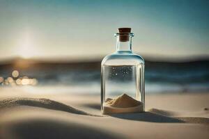 mensagem dentro uma garrafa em a de praia. gerado por IA foto