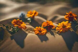 laranja flores dentro a areia. gerado por IA foto