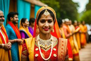 uma mulher dentro tradicional indiano traje. gerado por IA foto