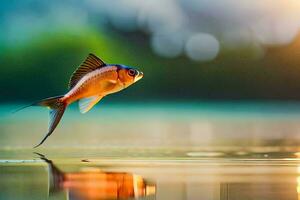 uma peixe é pulando Fora do a água. gerado por IA foto