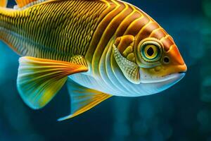 uma peixe com amarelo e branco listras. gerado por IA foto
