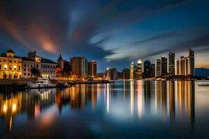 a cidade Horizonte às noite dentro Cingapura. gerado por IA foto