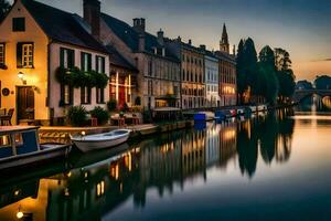 a canais do Bruges, Bélgica. gerado por IA foto