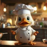 personagem de desenho animado de pato bonito vestindo uniforme de chef foto