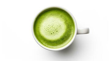 foto do uma matcha café com leite isolado em plano branco fundo. generativo ai