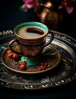 foto do alguns turco café beber elegantemente banhado em uma mesa. generativo ai