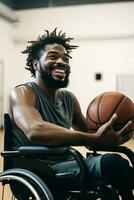 Desativado basquetebol equipe durante jogo. diversidade e inclusão conceito. generativo ai foto