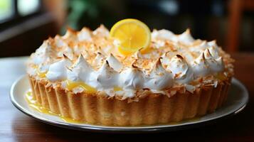 limão merengue torta com fofo picos, uma luz e cítrico indulgência foto