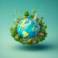 ecologia conceito. verde planeta com árvores foto