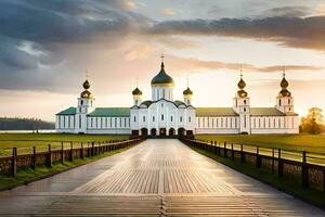 a russo ortodoxo catedral dentro a cidade do Kiev. gerado por IA foto