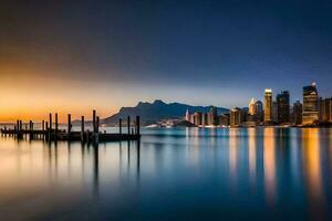 a cidade Horizonte às pôr do sol dentro Hong. gerado por IA foto