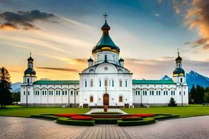 a lindo catedral do a piedosos Cruz dentro a cidade do Kiev. gerado por IA foto