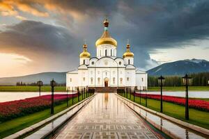 a catedral do a piedosos Cruz dentro a cidade do Kiev. gerado por IA foto