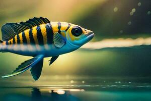 uma peixe com uma amarelo e Preto listrado corpo. gerado por IA foto