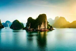 a lindo panorama do Halong baía. gerado por IA foto