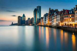 a cidade Horizonte às crepúsculo dentro Londres. gerado por IA foto