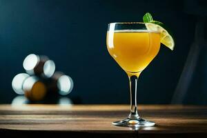 uma vidro do laranja beber com uma Lima cunha. gerado por IA foto