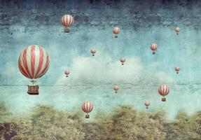 balões de ar quente voando sobre uma floresta foto
