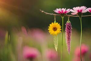 foto papel de parede flores, a sol, a campo, a campo, a campo, a campo,. gerado por IA