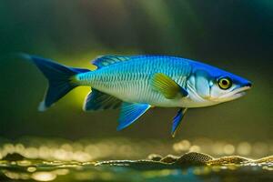 uma azul peixe natação dentro a água. gerado por IA foto