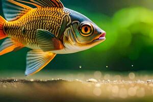 uma peixe com brilhante laranja olhos é natação dentro a água. gerado por IA foto