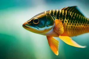 uma peixe com uma amarelo e Preto corpo. gerado por IA foto