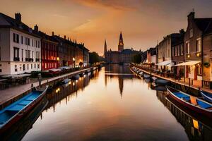 a canais do Bruges, Bélgica. gerado por IA foto