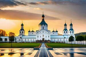 a catedral do a piedosos Cruz dentro a cidade do Kiev. gerado por IA foto