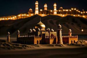 uma modelo do uma mesquita dentro a deserto às noite. gerado por IA foto