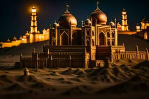 a dourado mesquita dentro a deserto. gerado por IA foto