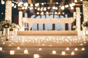 uma Casamento cerimônia com velas e luzes. gerado por IA foto