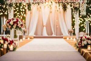 uma Casamento cerimônia com velas e flores gerado por IA foto