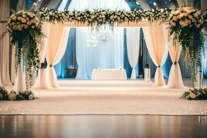 a elegante Casamento cerimônia com branco e Rosa flores gerado por IA foto