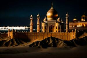 uma modelo do uma taj mahal às noite. gerado por IA foto