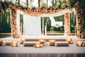 uma Casamento cerimônia com velas e flores gerado por IA foto