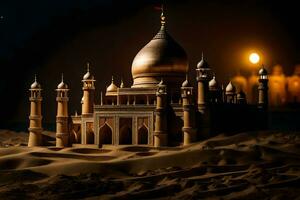 a taj Mahal, a lua, areia, deserto, areia dunas, areia,. gerado por IA foto