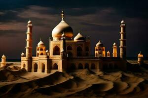uma ampla areia castelo com uma mesquita dentro a meio. gerado por IA foto