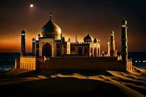 a taj Mahal, uma lindo construção dentro a deserto. gerado por IA foto