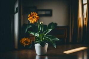 laranja flor dentro uma vaso. gerado por IA foto