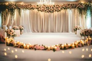 uma Casamento cerimônia com velas e flores gerado por IA foto