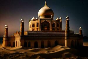 a taj mahal é uma areia castelo dentro a deserto. gerado por IA foto